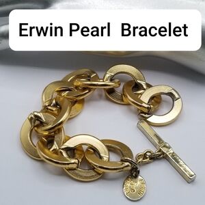 Golden Vintage ERWIN PEARL 80's Chic Chunky Cable Chain Bracelet